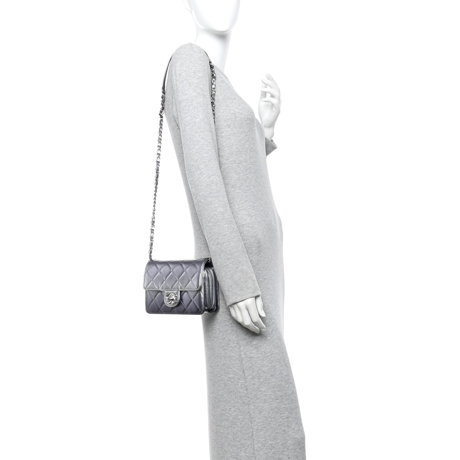 Chanel Metallic Lambskin Like A Wallet Flap Silvery Black