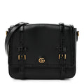 Gucci Calfskin Crocodile GG Double Buckle Medium Messenger Bag Black