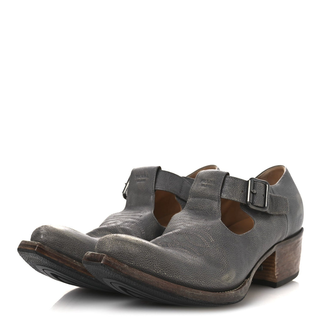 Prada Antique Calfskin Mens Buckle Loafers 9.5 Mercurio