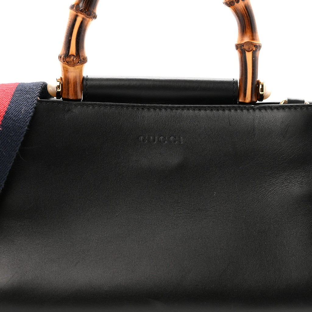Gucci Nappa Bamboo Web Mini Nymphaea Top Handle Bag Black