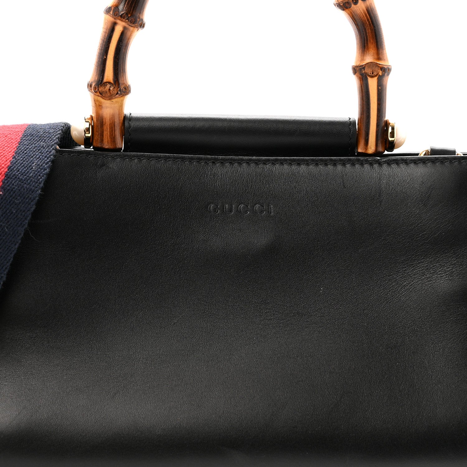 Gucci Nappa Bamboo Web Mini Nymphaea Top Handle Bag Black