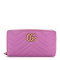 Gucci Calfskin Matelasse GG Marmont Zip Around Wallet Pink