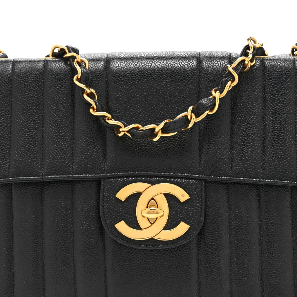 Chanel Caviar Vertical Quilted Jumbo Single Flap Black