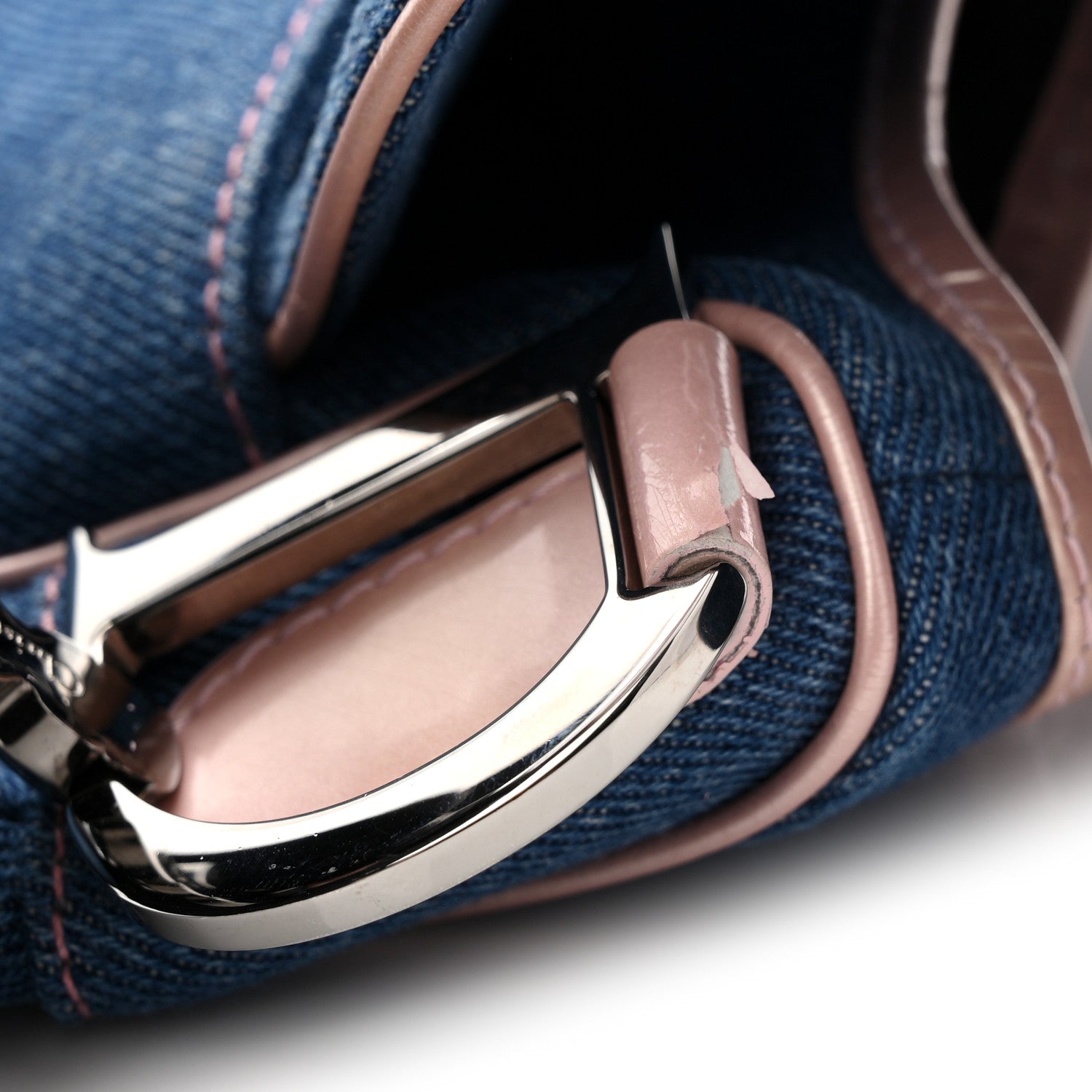 Christian Dior Patent Denim Jeans Saddle Bag Blue Pink