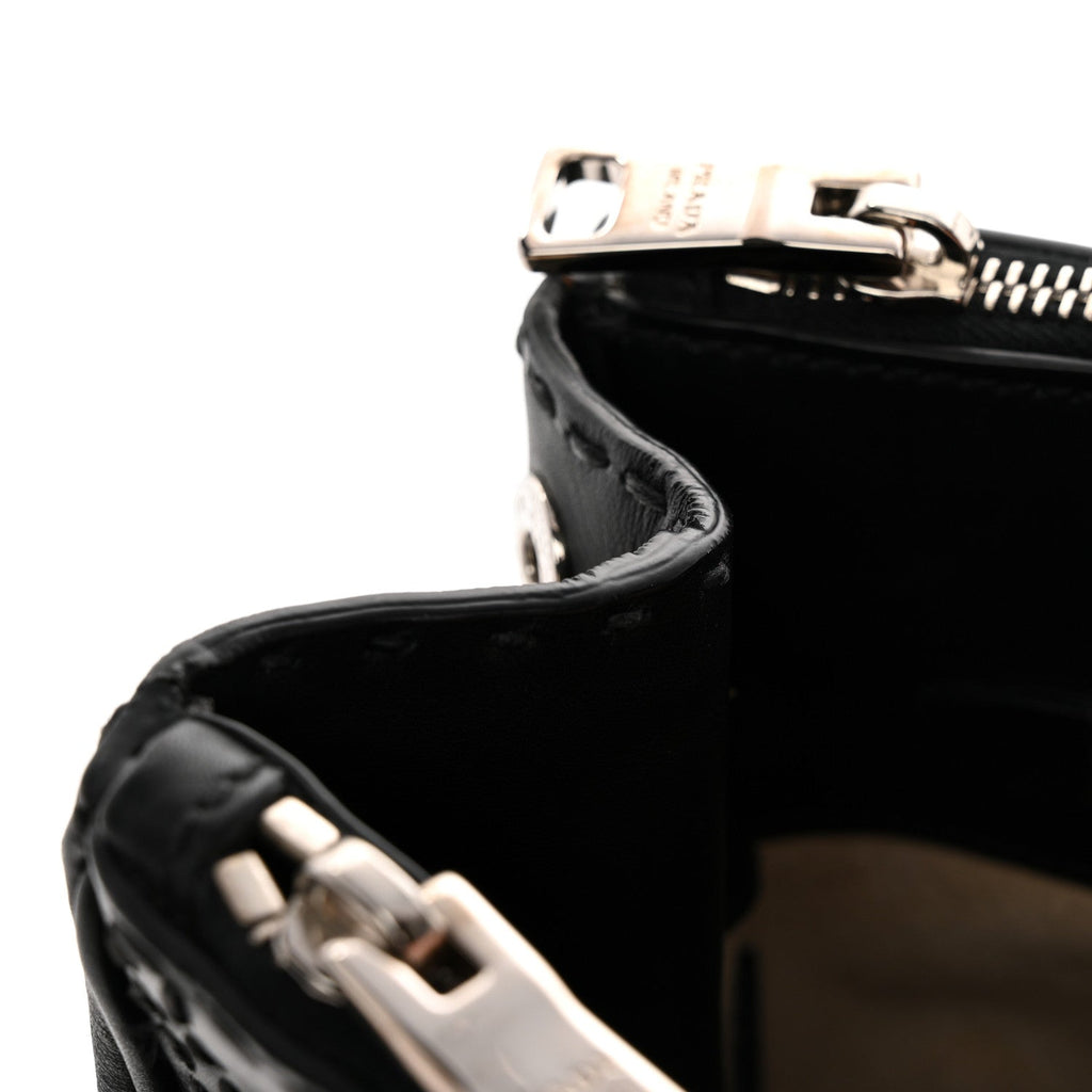Prada City Calf Hand Stitched Large Galleria Double Zip Tote Black
