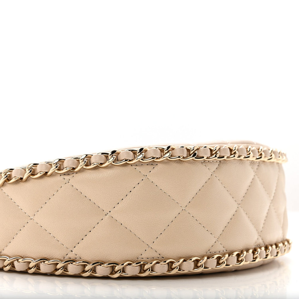 Chanel Lambskin Quilted Small Hobo Bag Light Beige