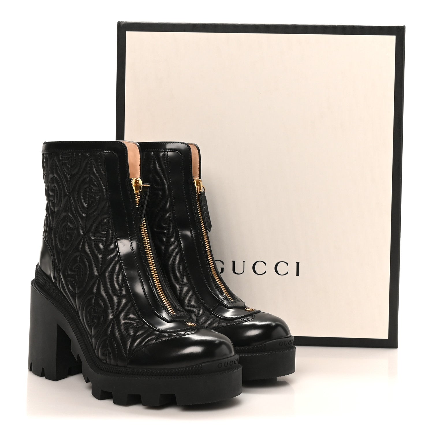 Gucci Calfskin Nappa Rhombus Quilted Trip Ankle Boots 36.5 Black