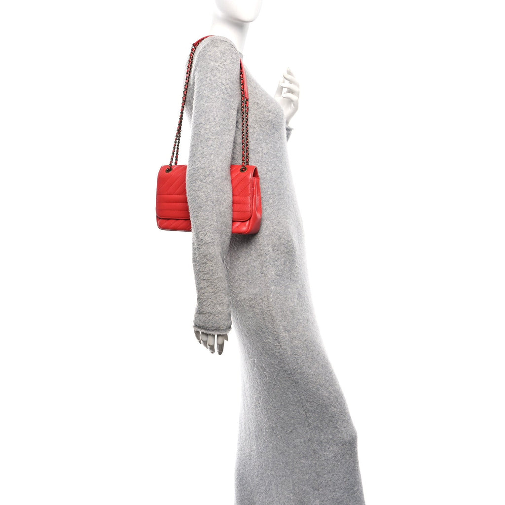Chanel Shiny Goatskin Diagonal Quilted Small Flap Red