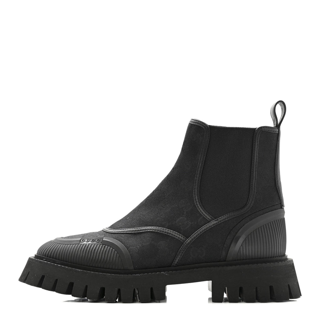 Gucci Canvas Calfskin GG Supreme Ankle Boots 39 Black