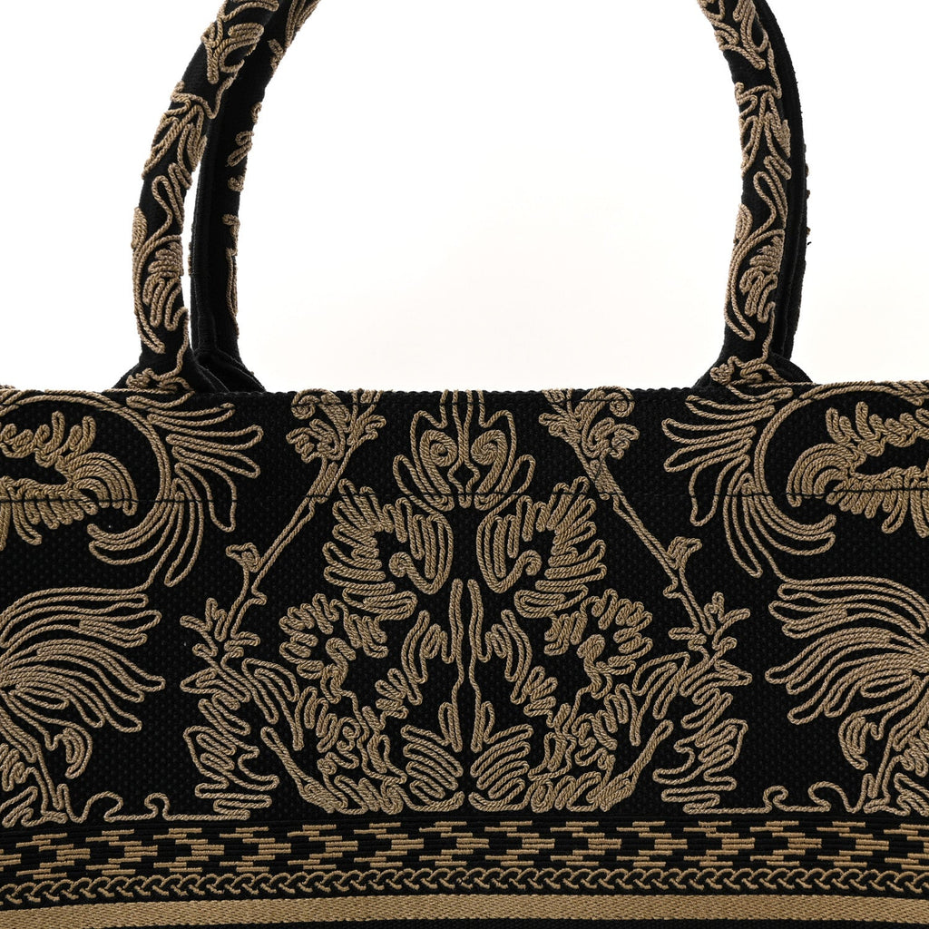 Christian Dior Canvas Embroidered Large Ornamental Cornely Effect Book Tote Black Beige