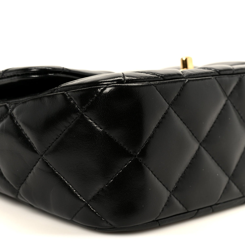 Chanel Shiny Lambskin Quilted Golden Links Top Handle Flap Black