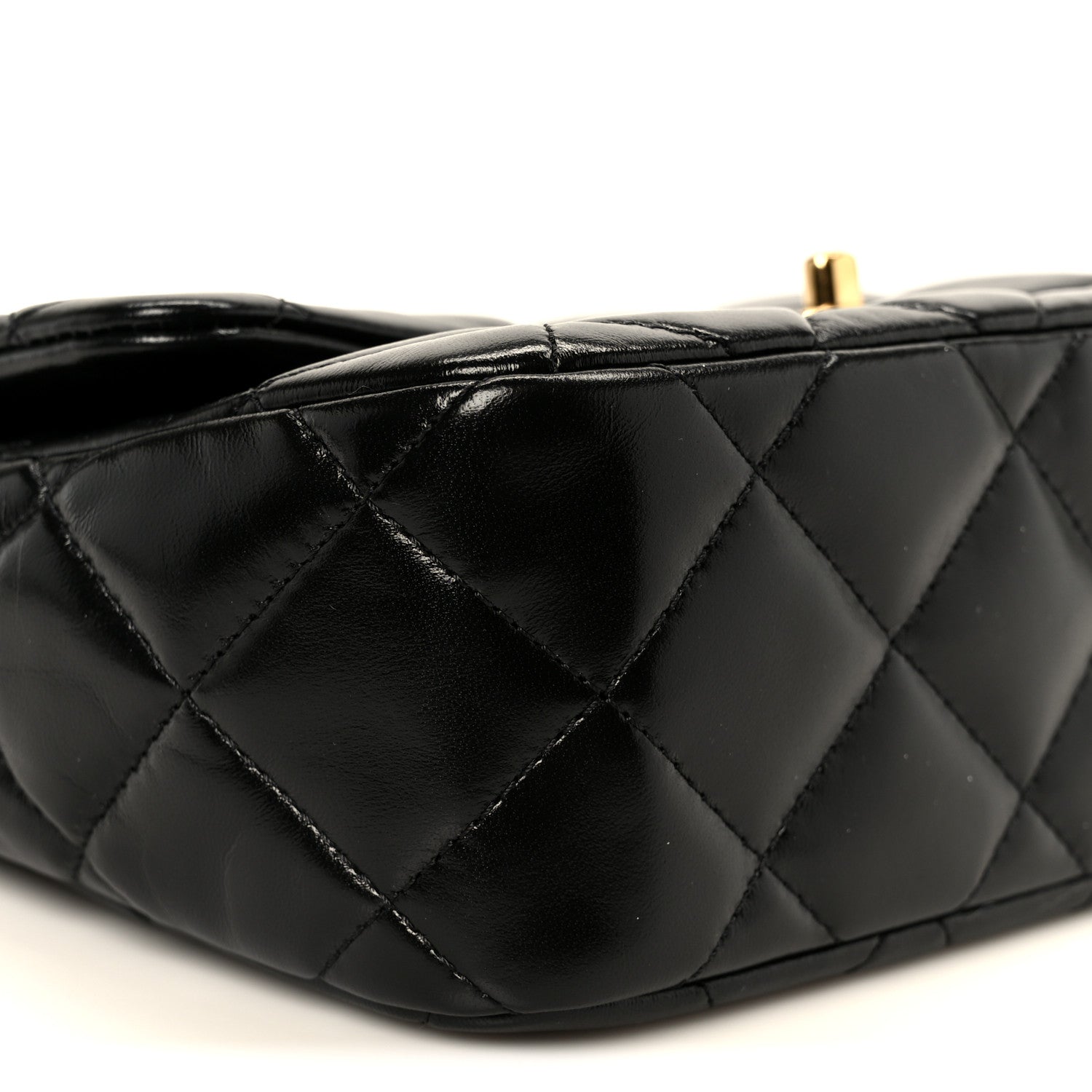 Chanel Shiny Lambskin Quilted Golden Links Top Handle Flap Black