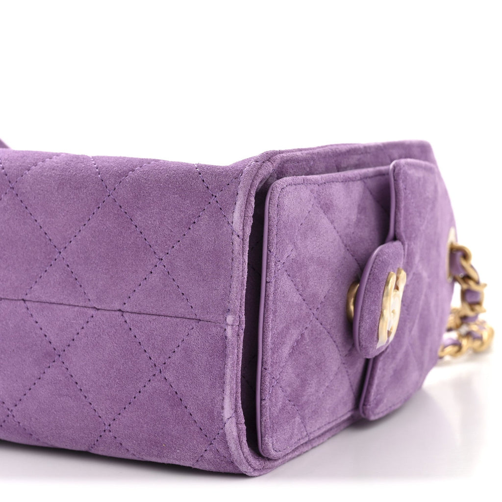 Chanel Suede Quilted Mini Chanel 25 Handbag Purple