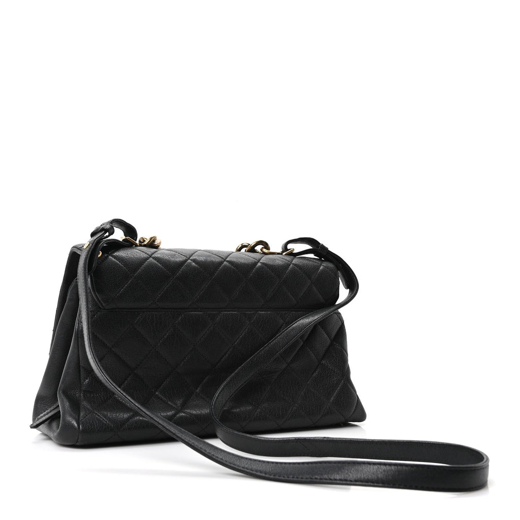 Chanel Shiny Sheepskin Quilted Large Trapezio Flap Black