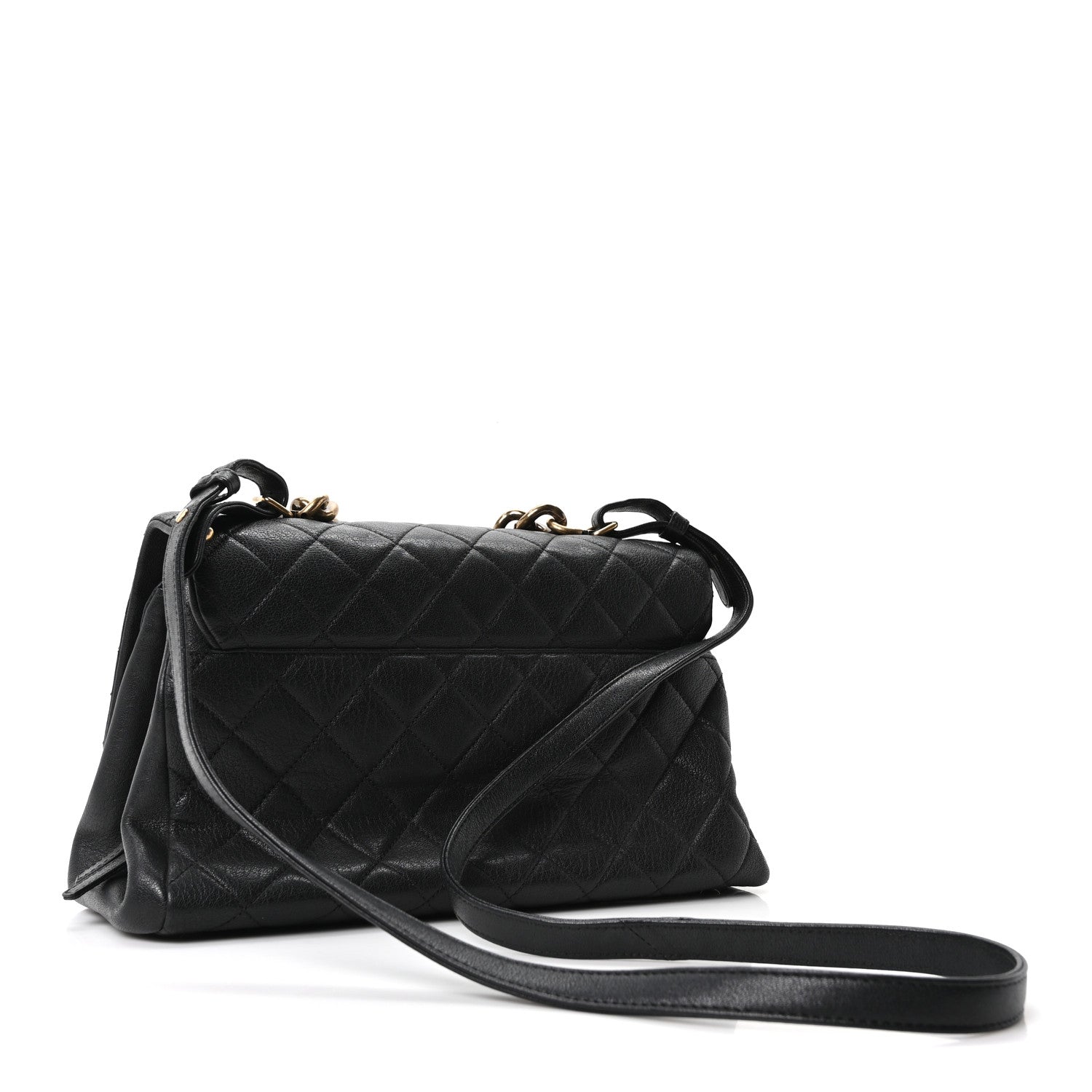 Chanel Shiny Sheepskin Quilted Large Trapezio Flap Black