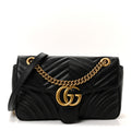 Gucci Calfskin Matelasse Small GG Marmont Shoulder Bag Black