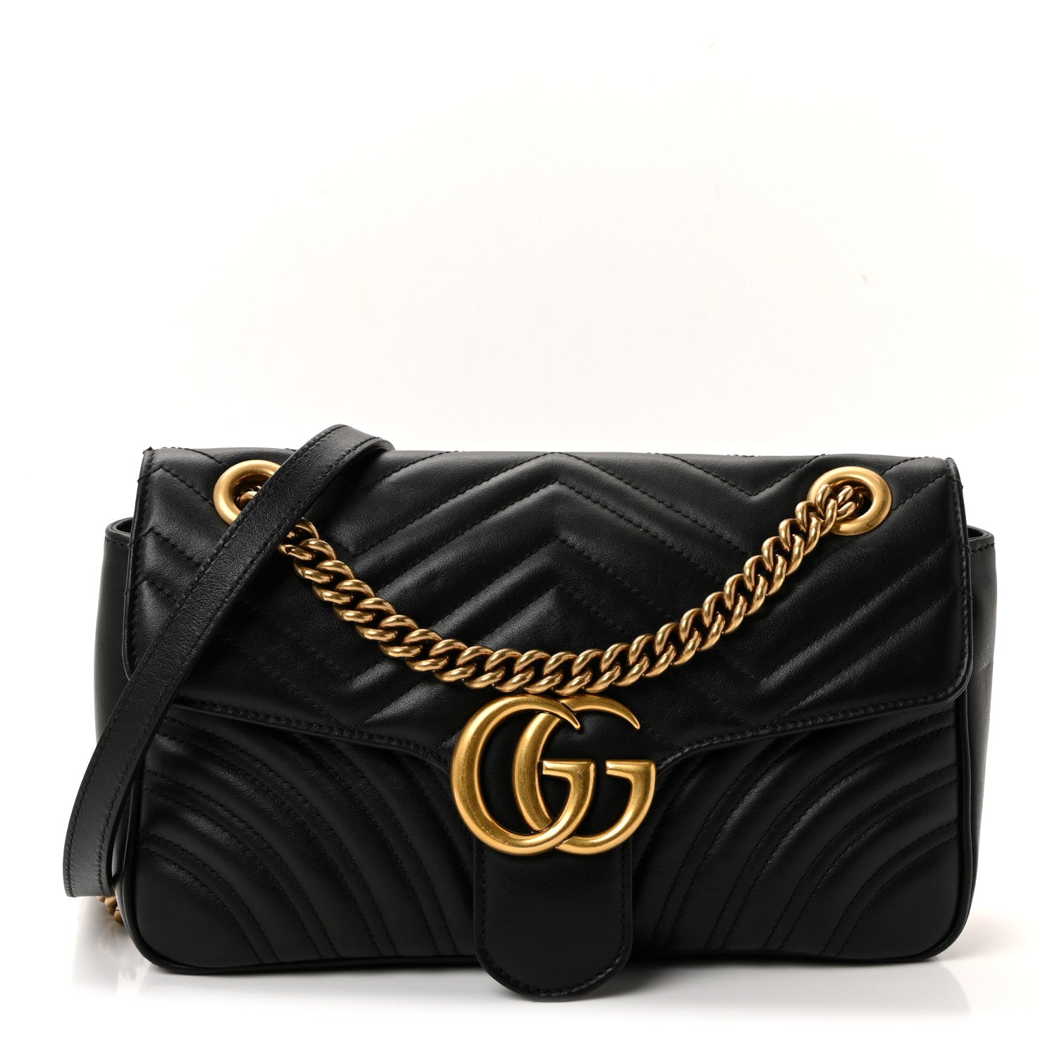 Gucci Calfskin Matelasse Small GG Marmont Shoulder Bag Black