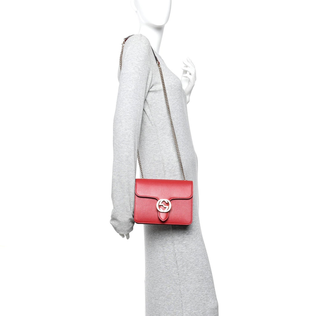 Gucci Dollar Calfskin Small Interlocking G Shoulder Bag Red