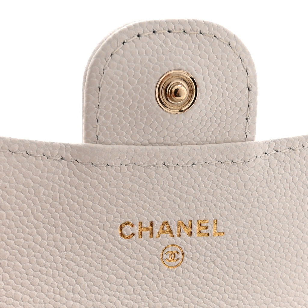 Caviar Quilted Flap Card Holder Wallet White