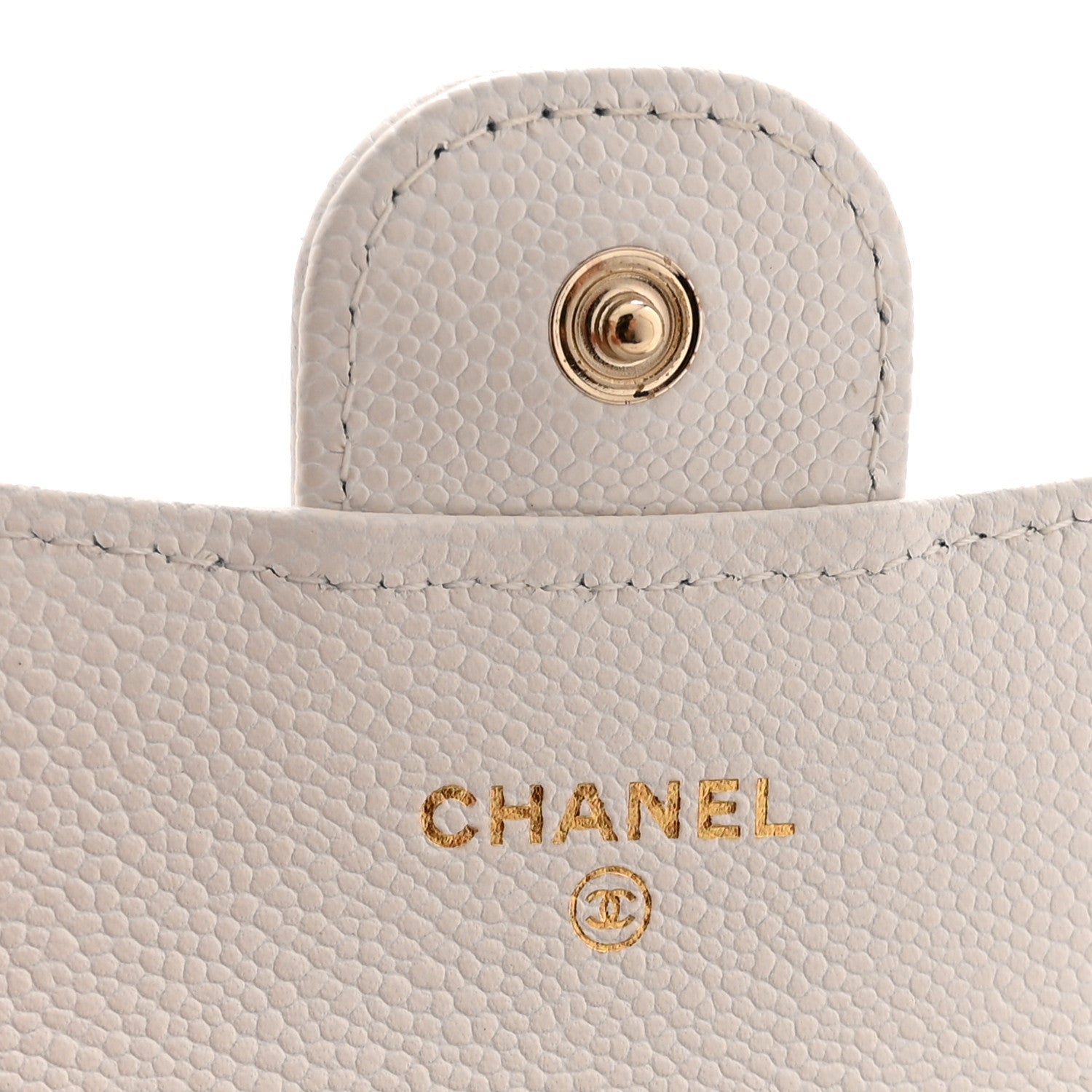 Caviar Quilted Flap Card Holder Wallet White