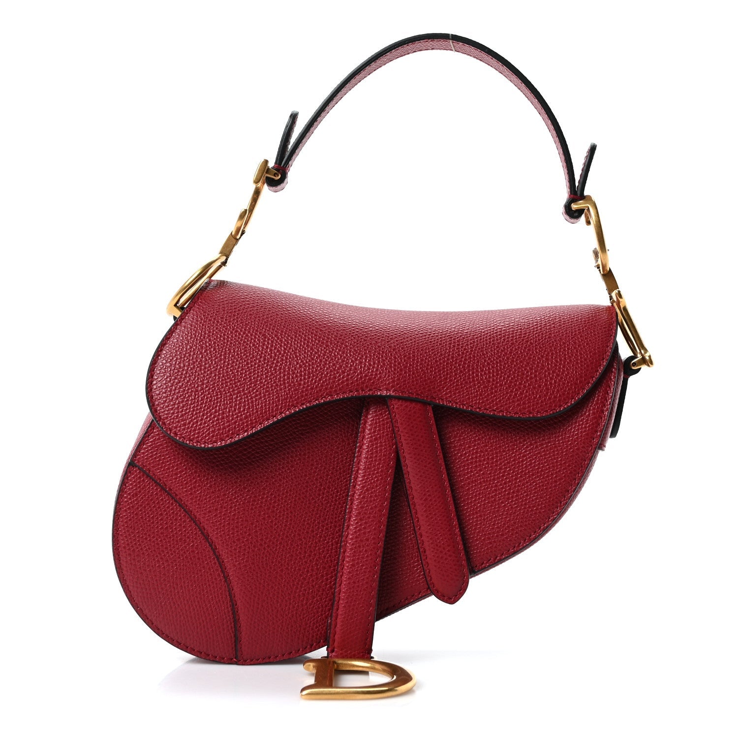 Christian Dior Grained Calfskin Mini Saddle Bag Red
