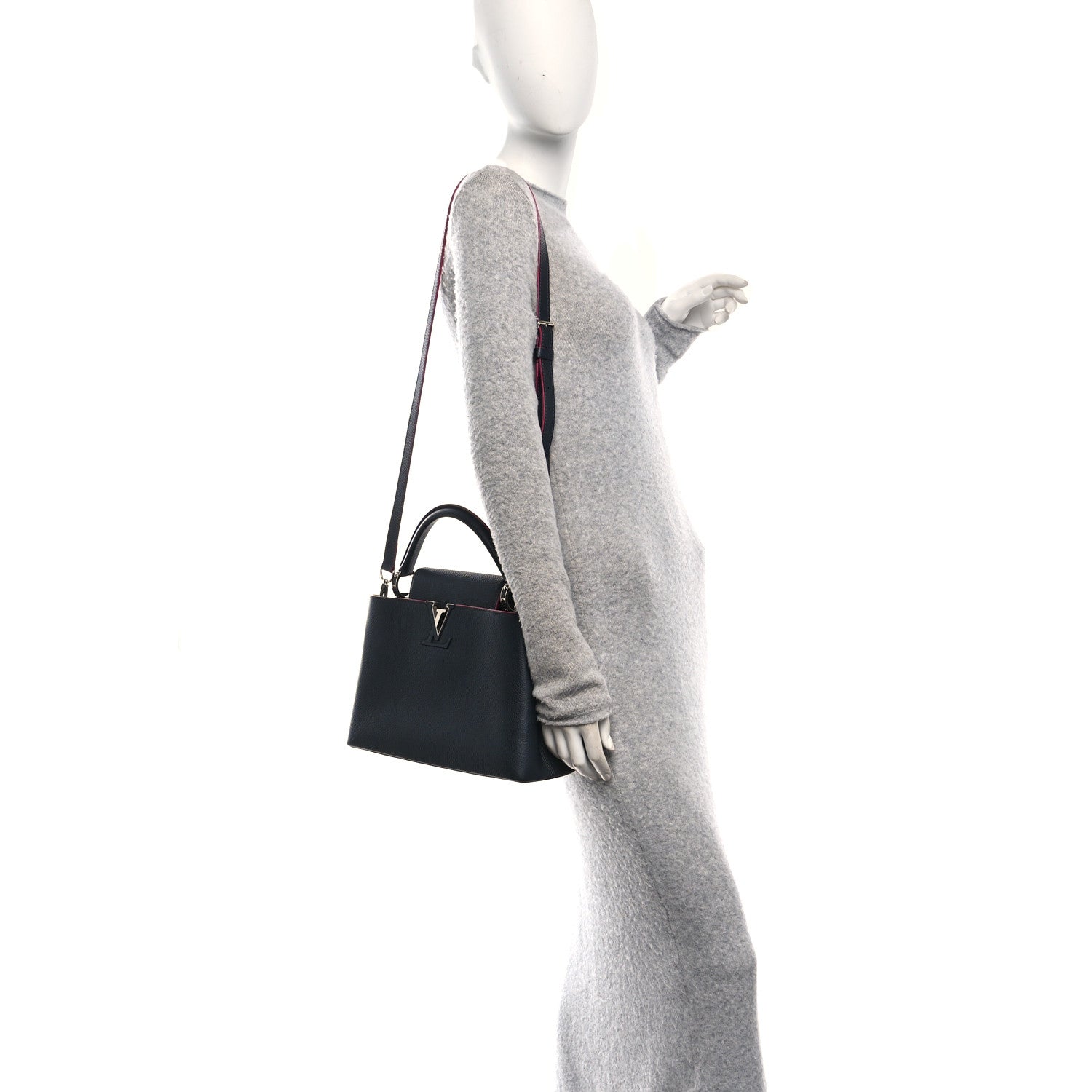 Louis Vuitton Taurillon Capucines PM Black Fuchsia