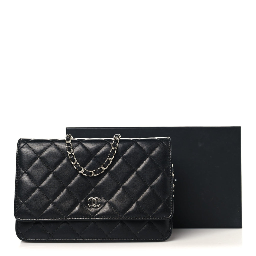 Chanel Lambskin Quilted Wallet On Chain WOC Black