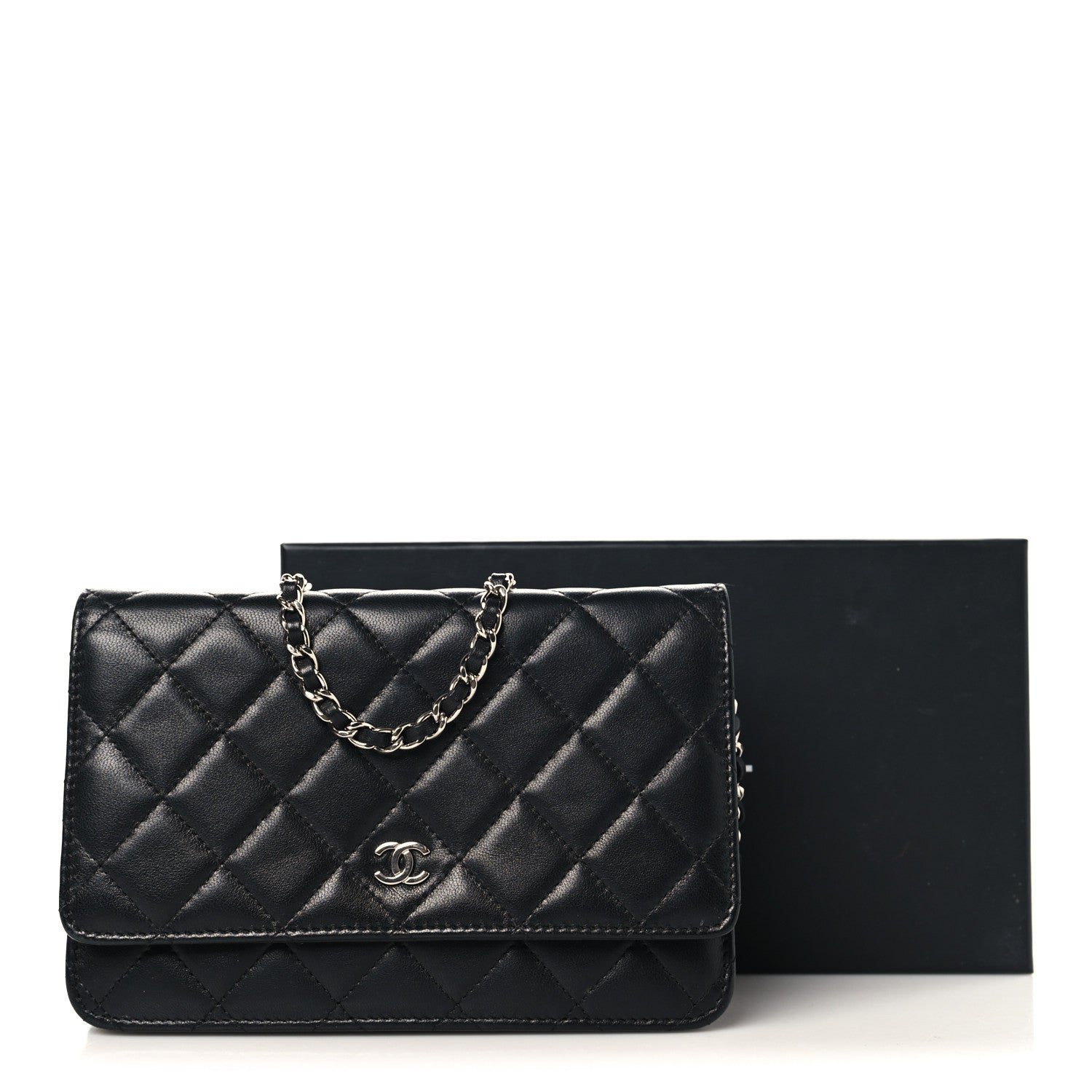 Chanel Lambskin Quilted Wallet On Chain WOC Black