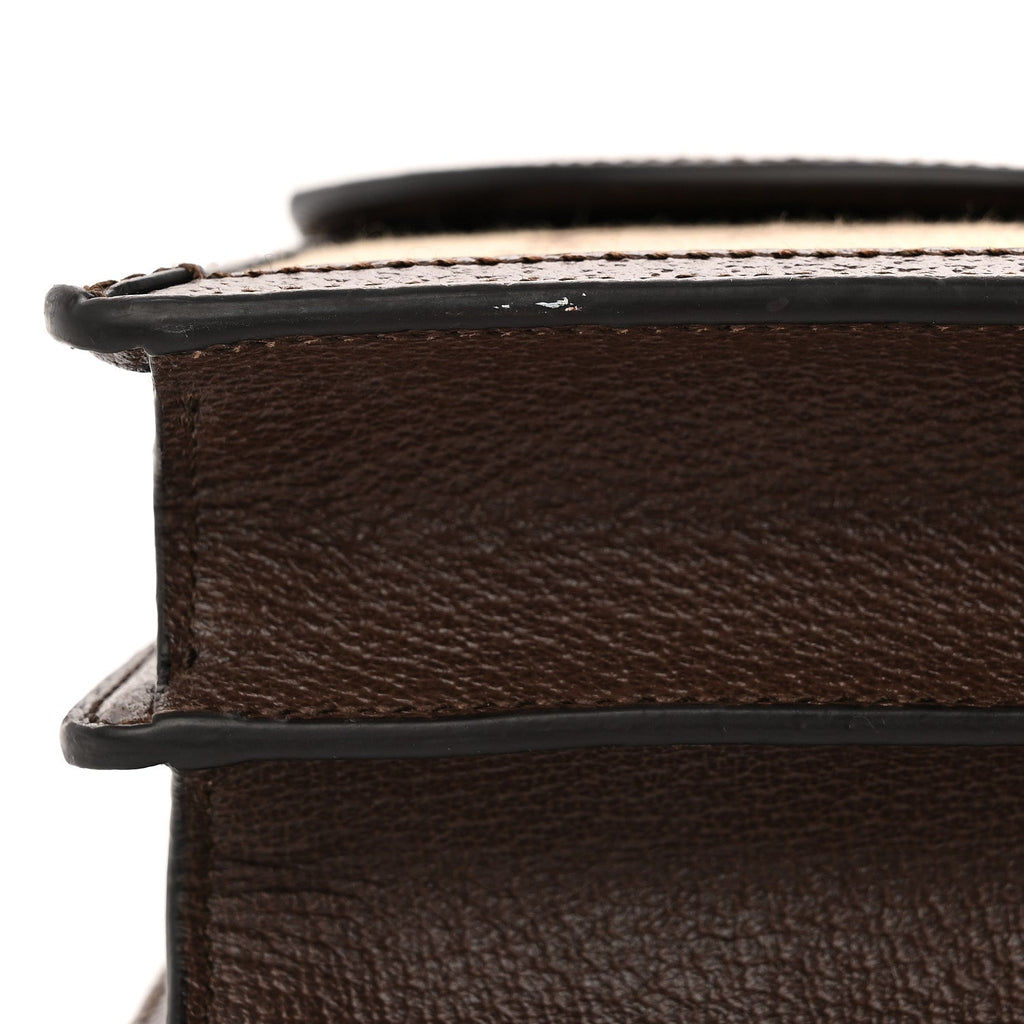 Gucci Monogram Jumbo GG Textured Dollar Calfskin Web Small Ophidia Padlock Top Handle Bag Camel Ebony New Acero