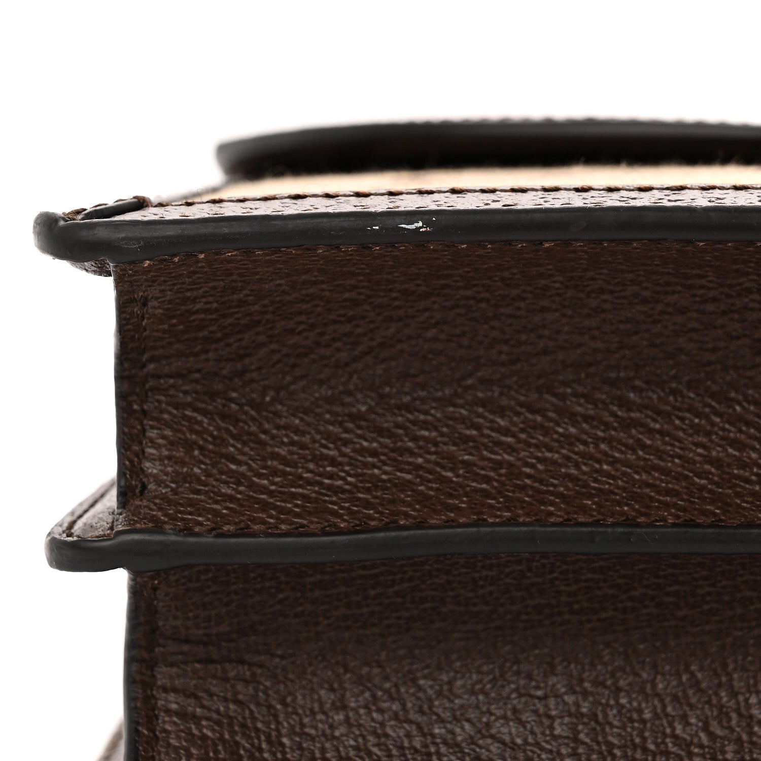 Gucci Monogram Jumbo GG Textured Dollar Calfskin Web Small Ophidia Padlock Top Handle Bag Camel Ebony New Acero