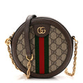 Gucci GG Supreme Monogram Web Mini Ophidia Round Shoulder Bag Brown