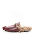 Gucci etis Glamour Calfskin Granada Kid Fur Mens Princetown Slippers 8.5 Ruby Bordeaux Naturale