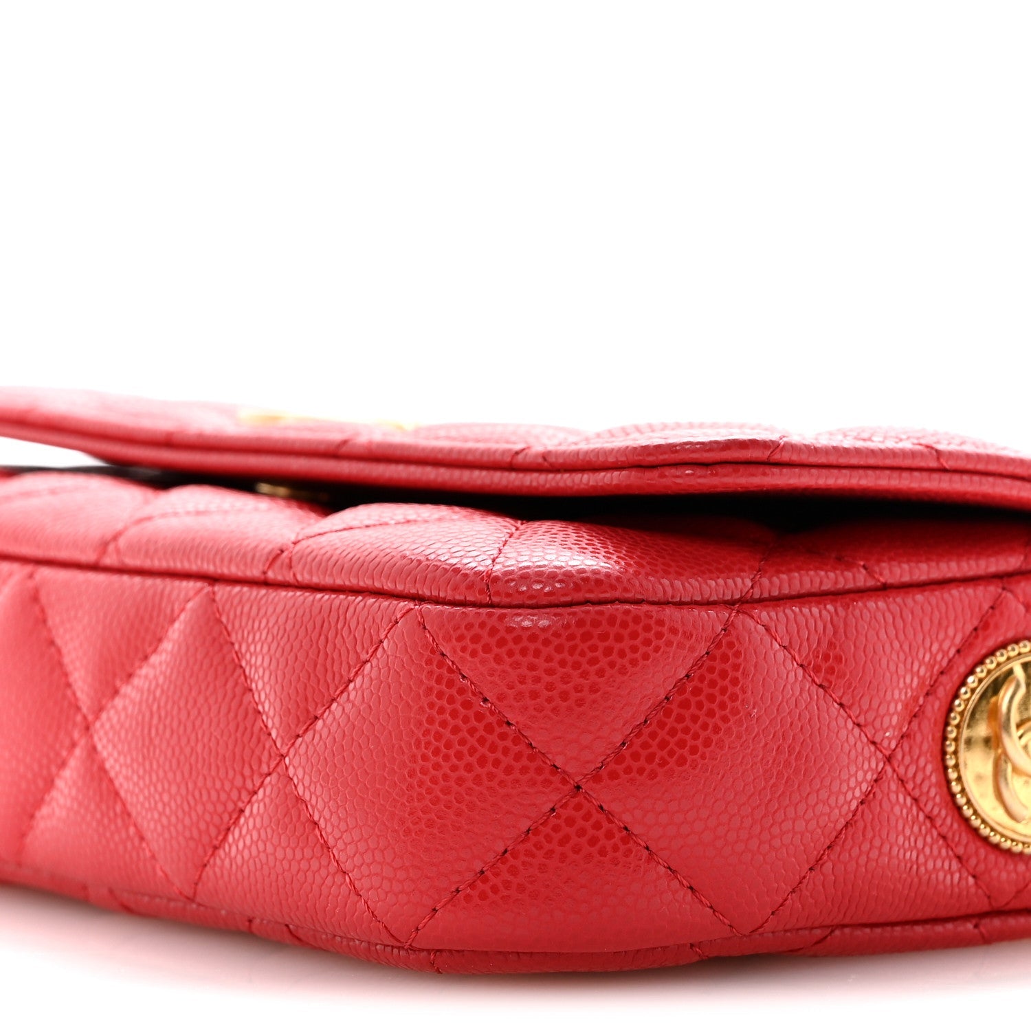 Chanel Caviar Quilted Yours Buttons Phone Holder With Chain Red