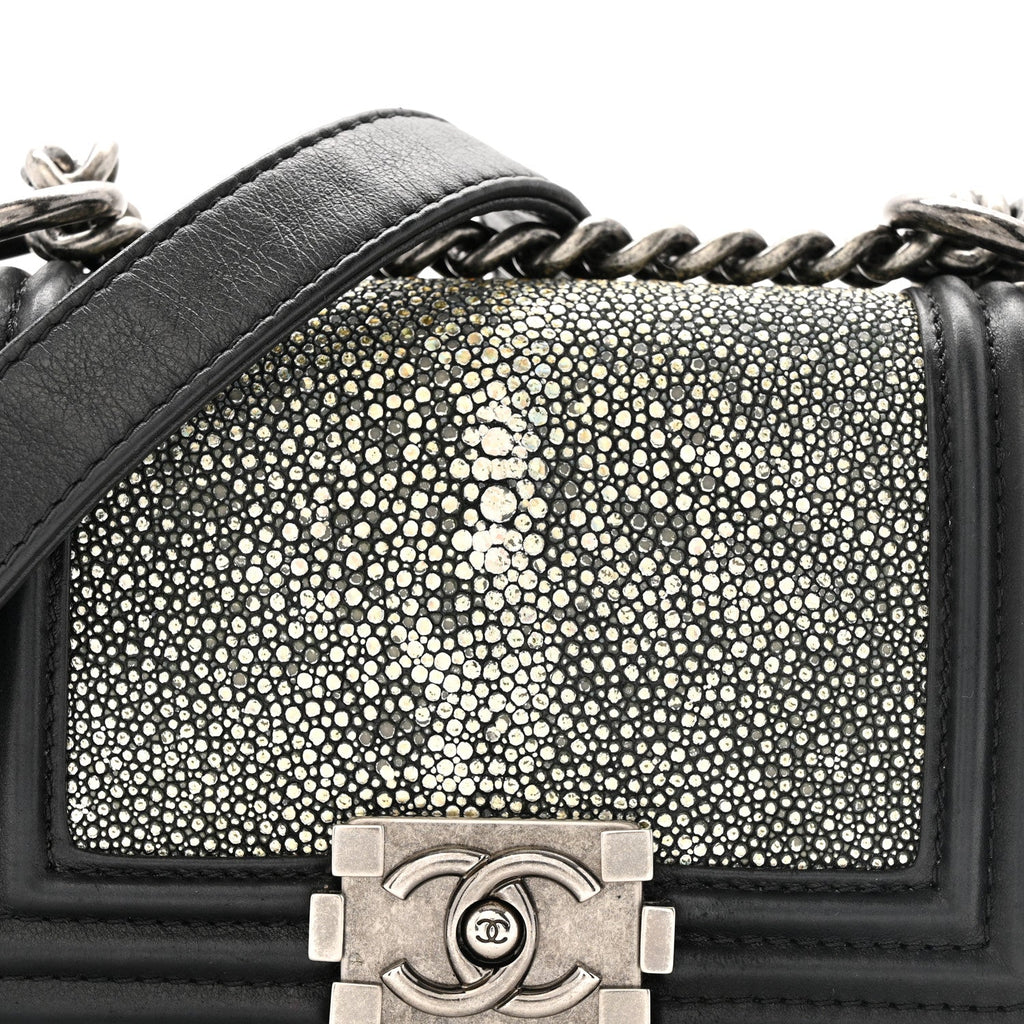 Chanel Galuchat Stingray Mini Boy Flap  Black Silver