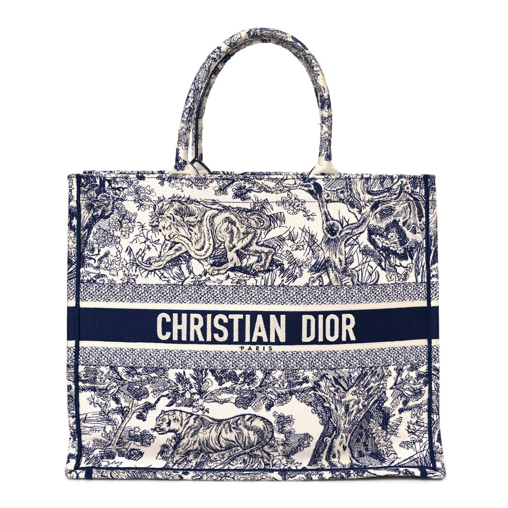 Christian Dior Canvas Embroidered Large Dioriviera Toile De Jouy Book Tote Blue