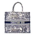 Christian Dior Canvas Embroidered Large Dioriviera Toile De Jouy Book Tote Blue