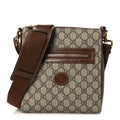 Gucci GG Supreme Monogram Azalea Calfskin Retro Interlocking G Flat Messenger Bag Beige Ebony Brown Sugar