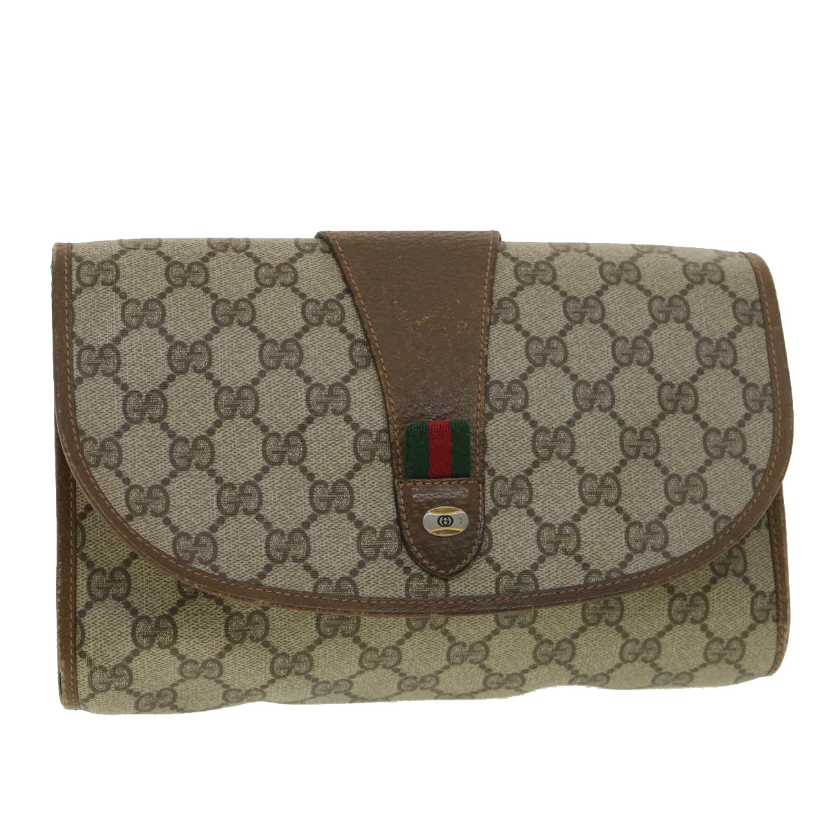 GUCCI GG Canvas Web Sherry Line Clutch Bag Beige Red Green 89.01.030  39241