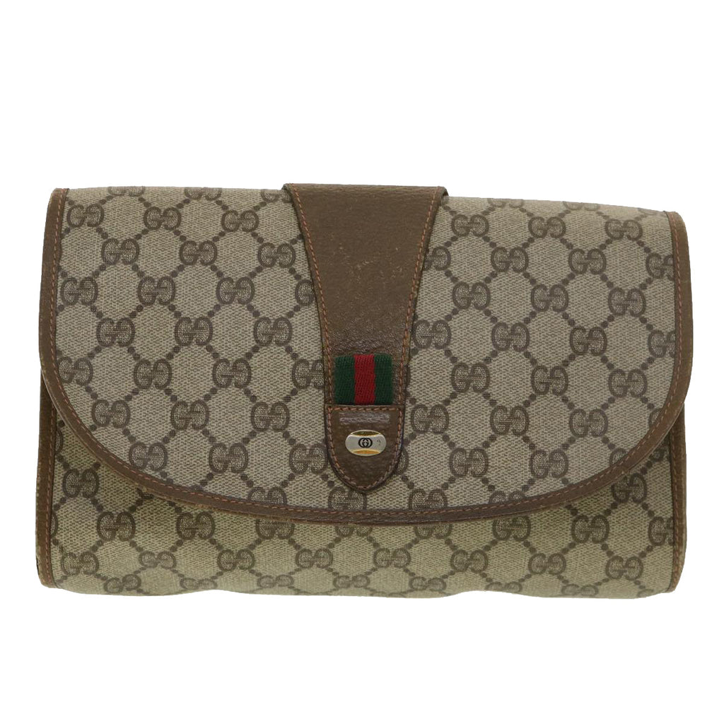GUCCI GG Canvas Web Sherry Line Clutch Bag Beige Red Green 89.01.030  39241