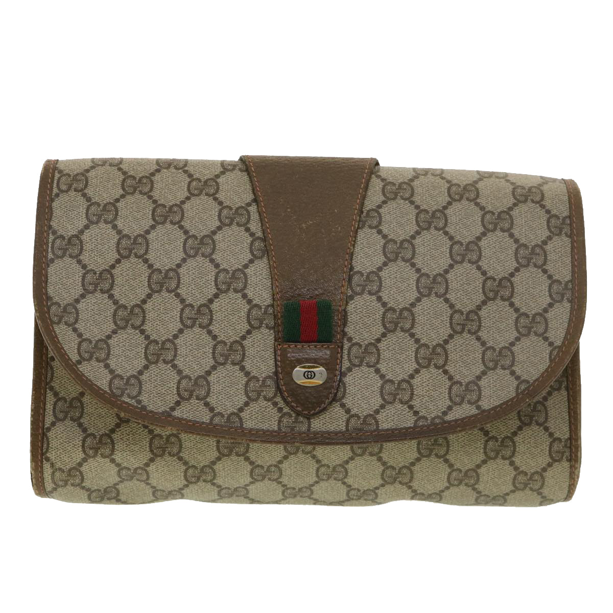GUCCI GG Canvas Web Sherry Line Clutch Bag Beige Red Green 89.01.030  39241
