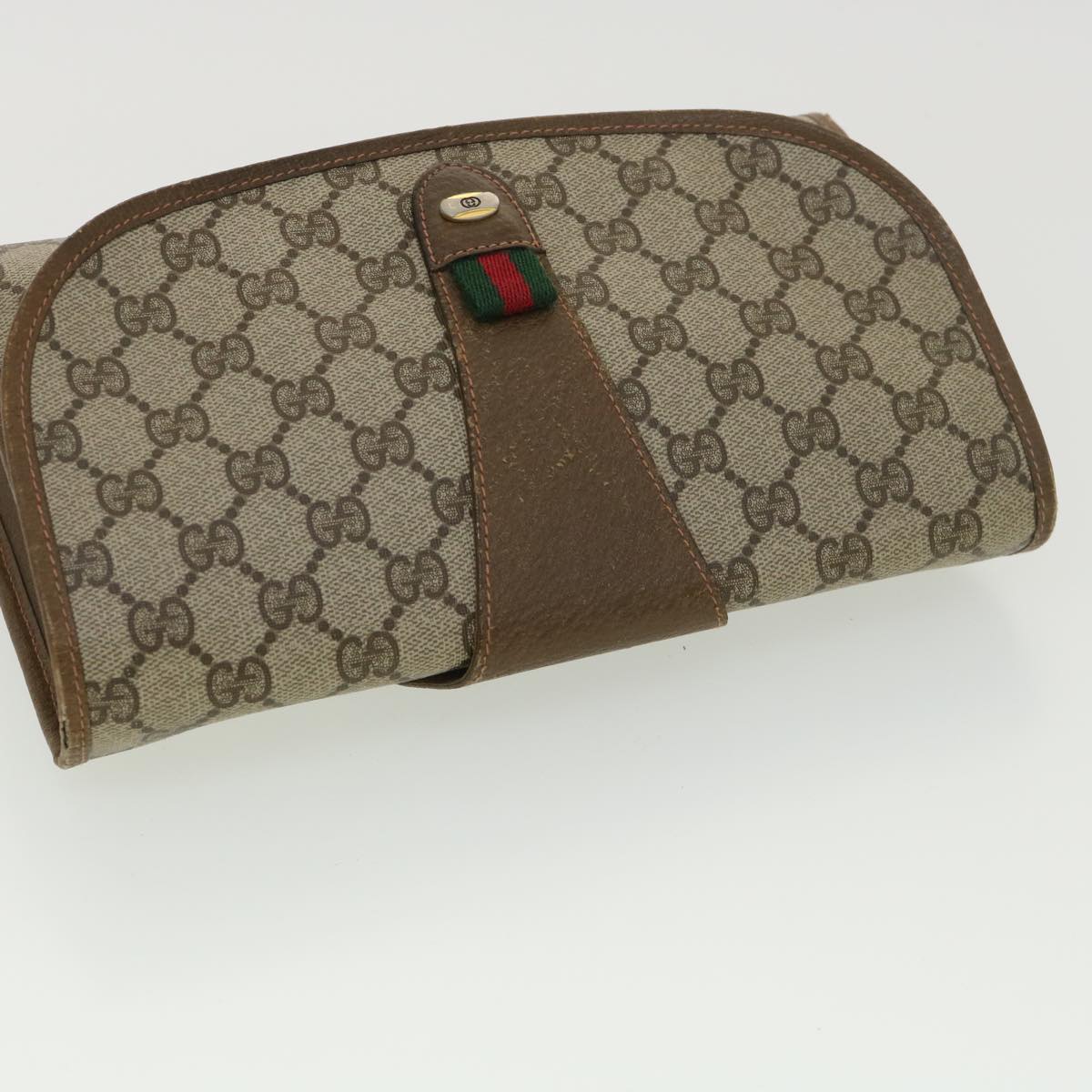 GUCCI GG Canvas Web Sherry Line Clutch Bag Beige Red Green 89.01.030  39241