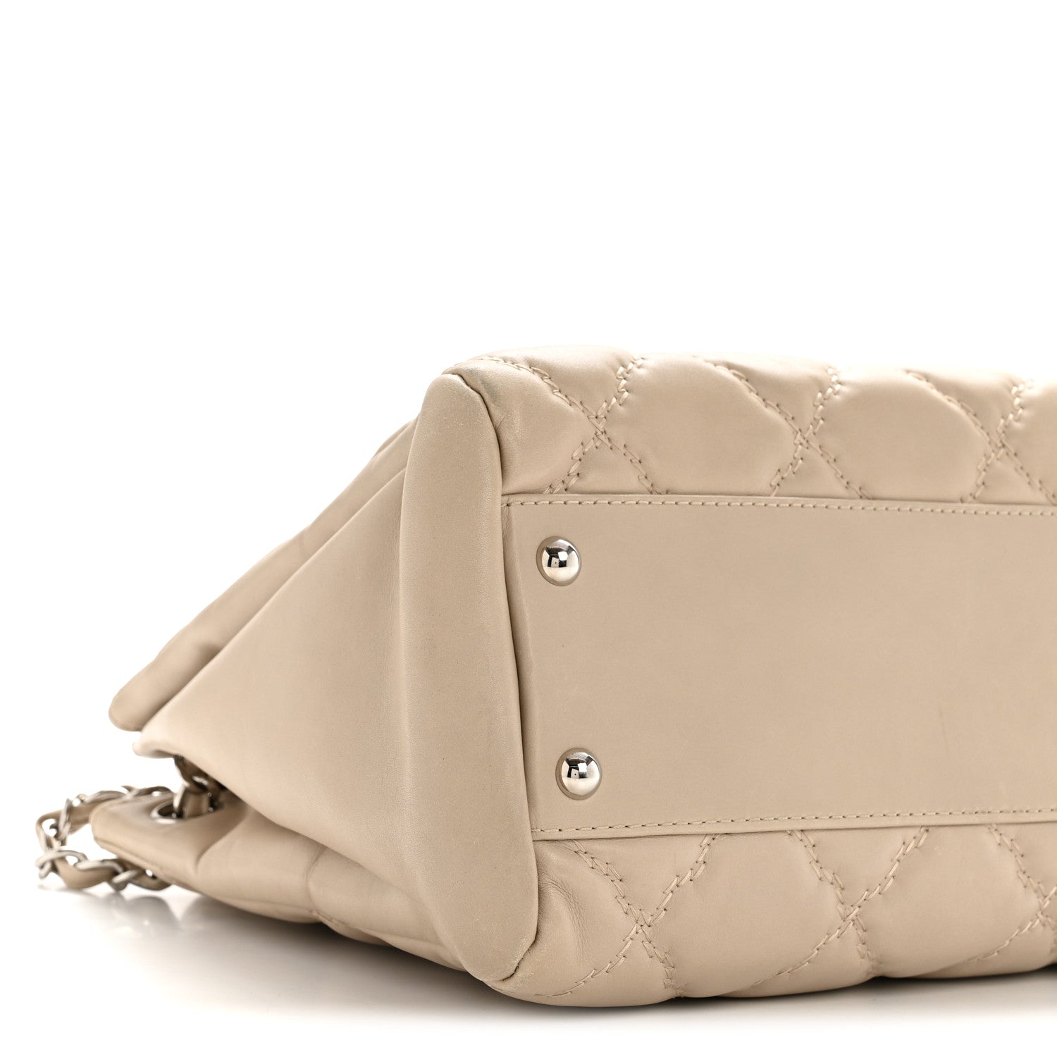 Chanel Calfskin Double Stitch Large Hamptons Flap Bag Beige