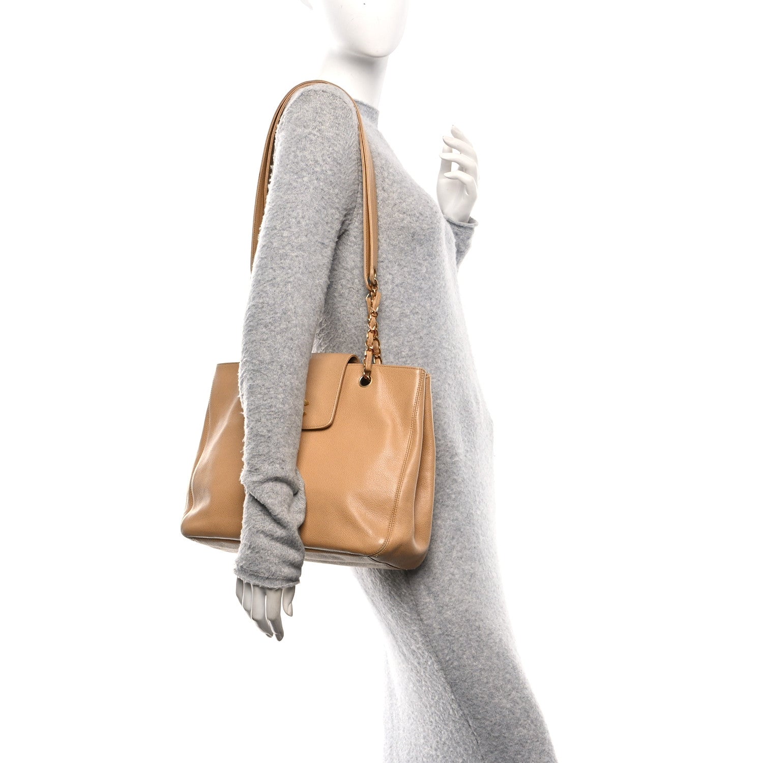 Chanel Caviar Turnlock Tote Beige