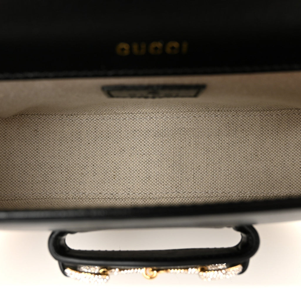 Gucci Azalea Calfskin Mini Crystal Horsebit 1955 Shoulder Bag Black