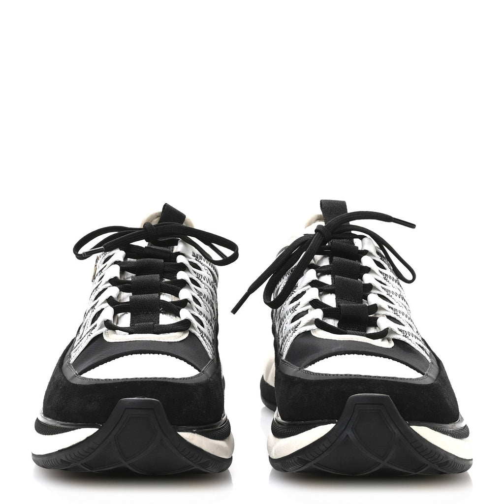 Fabric Suede Calfskin Sneakers 41 Black Beige White