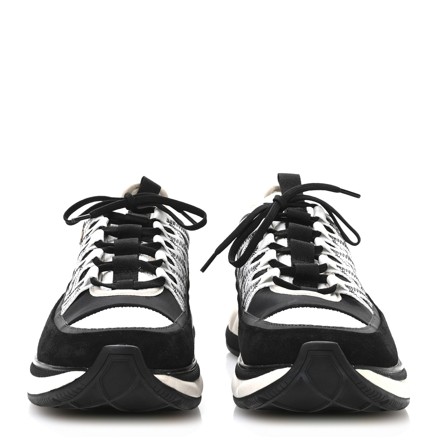 Fabric Suede Calfskin Sneakers 41 Black Beige White