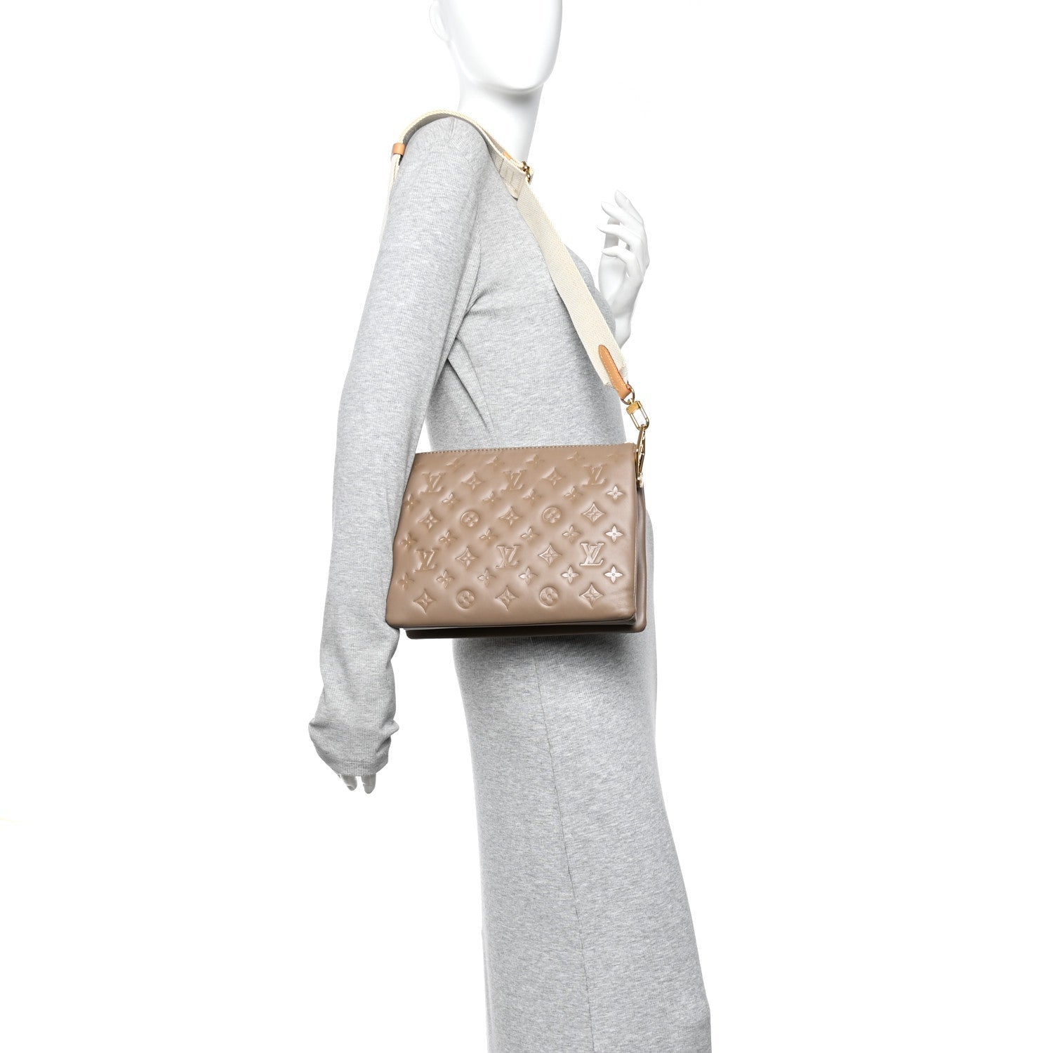 Louis Vuitton Lambskin Embossed Monogram Coussin PM Taupe