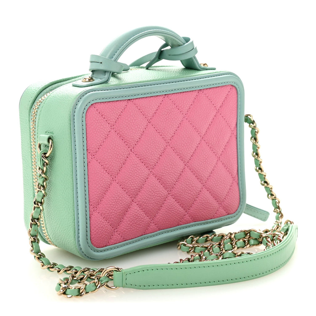 Chanel Caviar Quilted Small CC Filigree Vanity Case Pink Green Blue