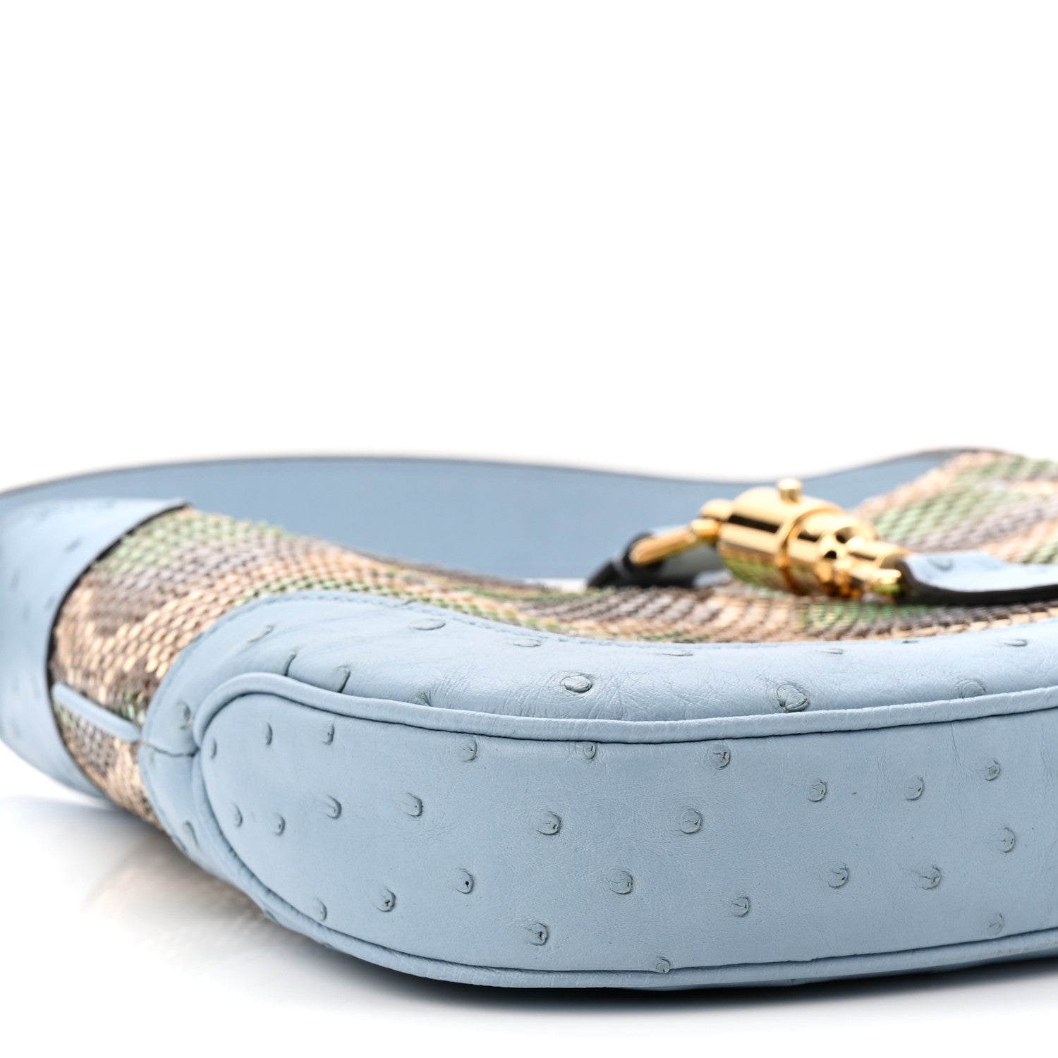 Gucci Snakeskin Ostrich Calfskin Small Jackie 1961 Hobo Blue Multicolor