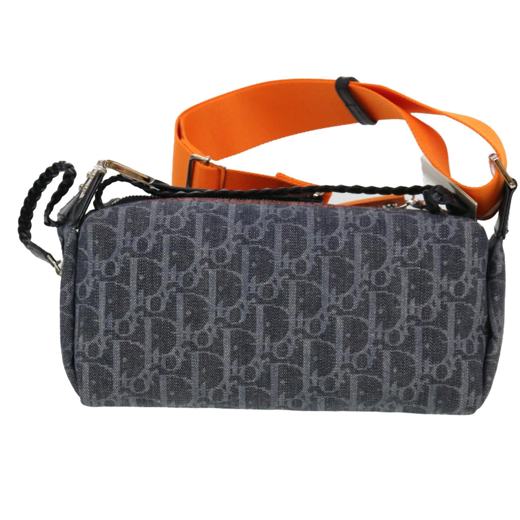 CHRISTIAN DIOR Trotter Canvas Flight Shoulder Bag Navy Orange  39354A